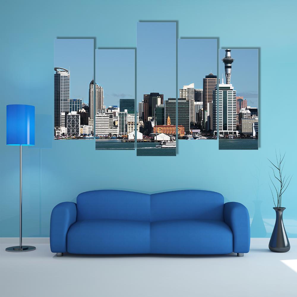 Auckland City With Sky Tower Canvas Wall Art-5 Pop-Gallery Wrap-47" x 32"-Tiaracle
