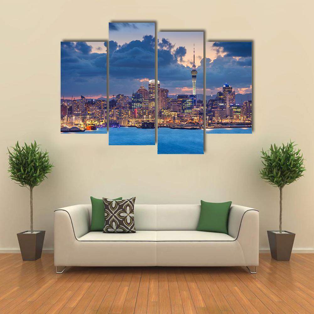 Auckland Skyline Canvas Wall Art-4 Pop-Gallery Wrap-50" x 32"-Tiaracle