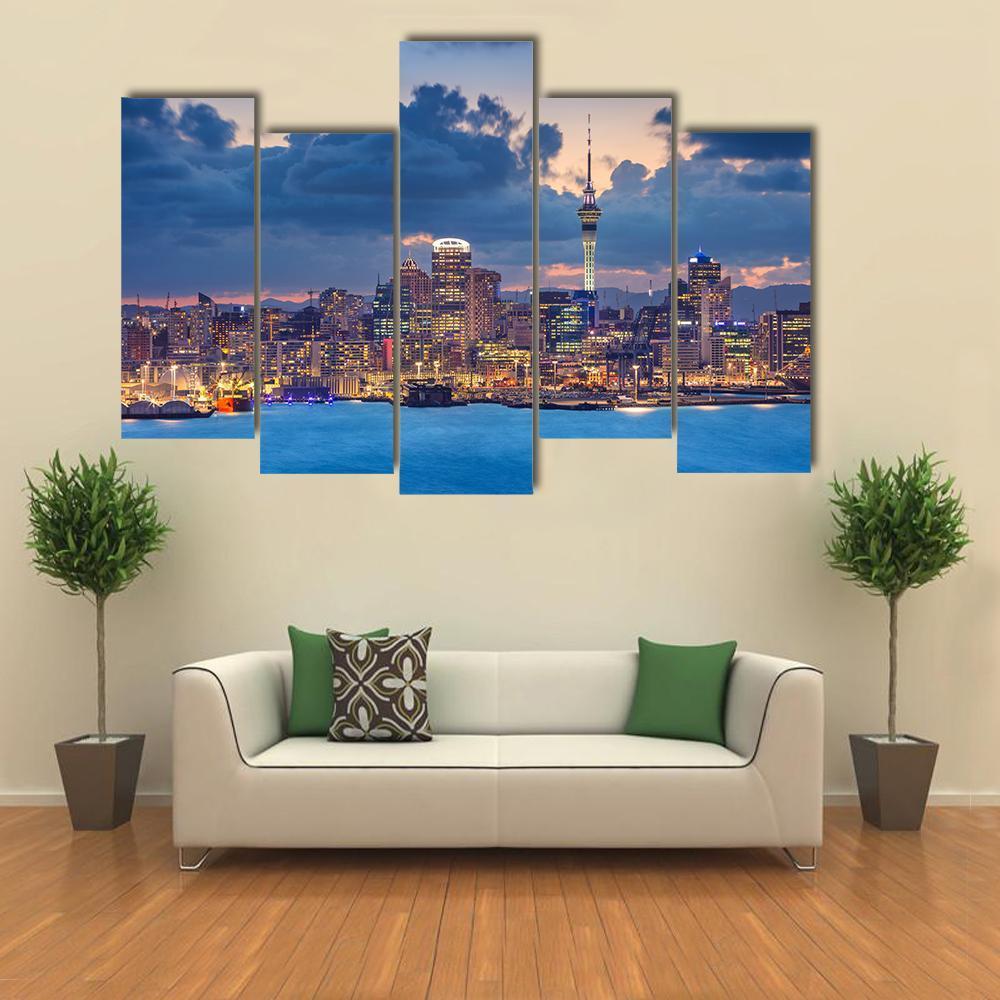 Auckland Skyline Canvas Wall Art-5 Pop-Gallery Wrap-47" x 32"-Tiaracle