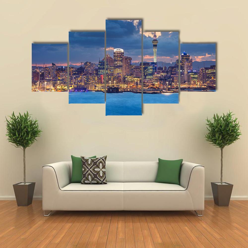 Auckland Skyline Canvas Wall Art-5 Star-Gallery Wrap-62" x 32"-Tiaracle