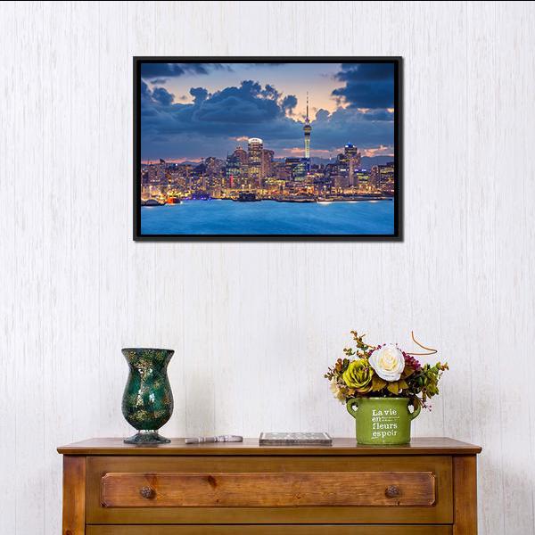Auckland Skyline Canvas Wall Art-1 Piece-Floating Frame-24" x 16"-Tiaracle