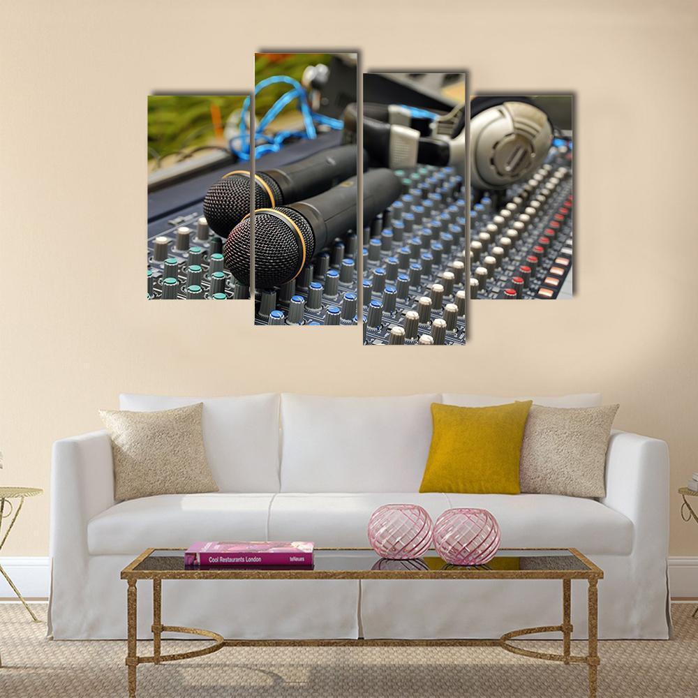 Microphones & Sound Mixer Canvas Wall Art-4 Pop-Gallery Wrap-50" x 32"-Tiaracle
