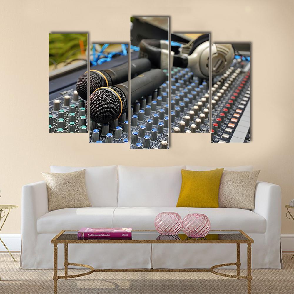 Microphones &amp; Sound Mixer Canvas Wall Art-5 Pop-Gallery Wrap-47" x 32"-Tiaracle