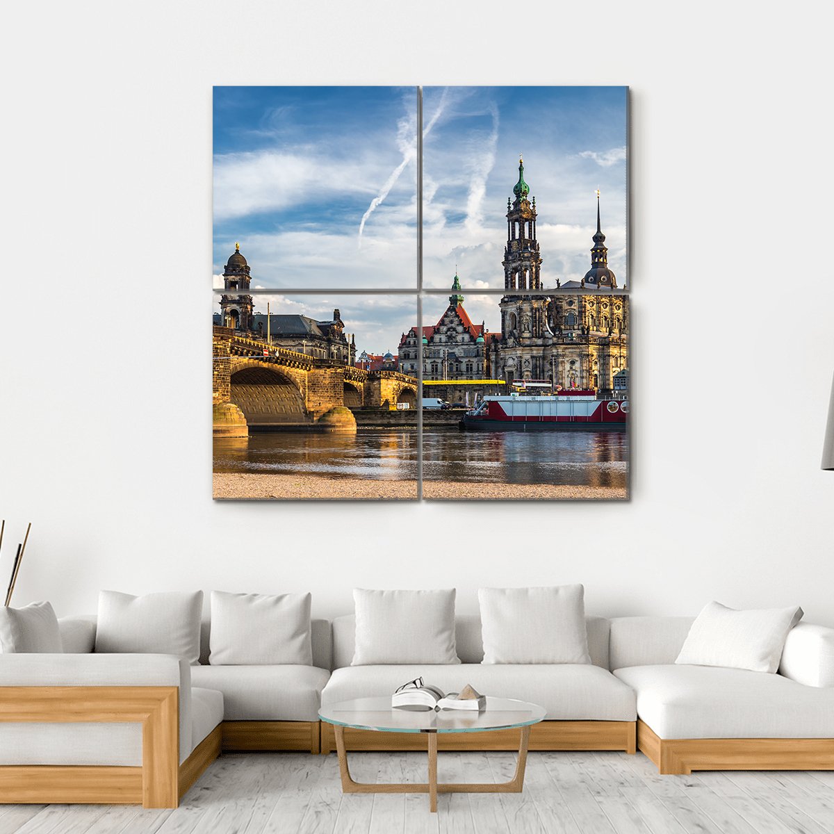 Augustus Bridge &amp; Trinity Cathedral Canvas Wall Art-4 Square-Gallery Wrap-17" x 17"-Tiaracle