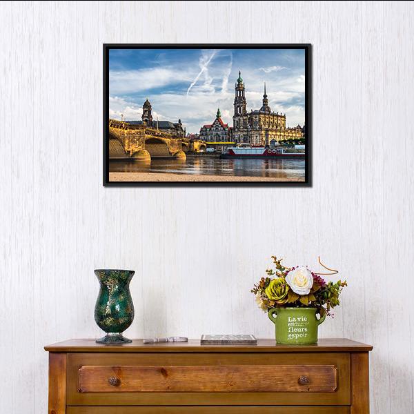 Augustus Bridge & Trinity Cathedral Canvas Wall Art-1 Piece-Floating Frame-24" x 16"-Tiaracle