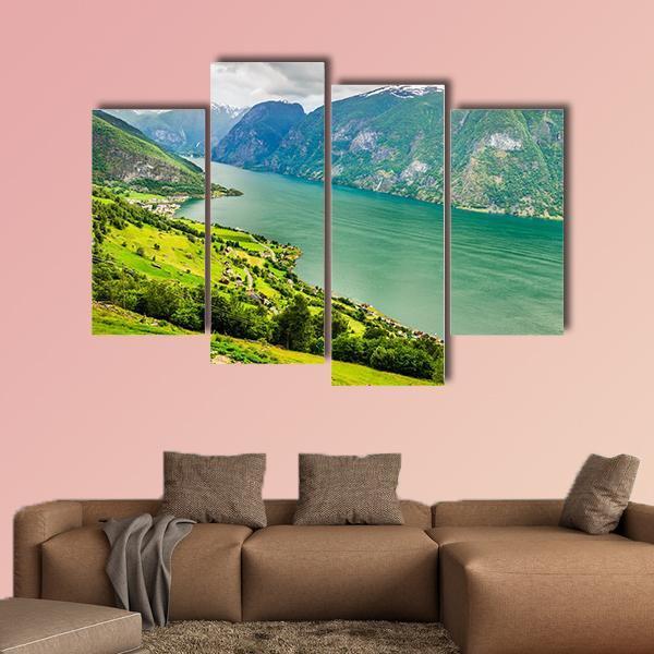 Aurland Valley & Fjords Canvas Wall Art-4 Pop-Gallery Wrap-50" x 32"-Tiaracle