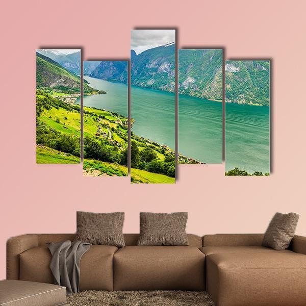Aurland Valley & Fjords Canvas Wall Art-4 Pop-Gallery Wrap-50" x 32"-Tiaracle