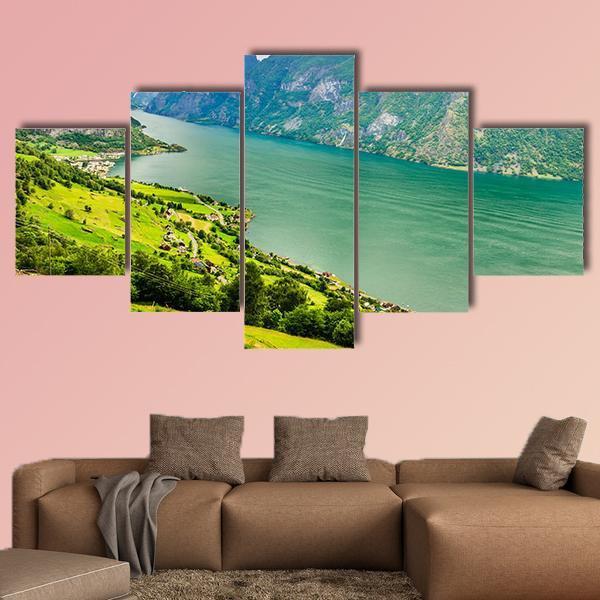 Aurland Valley & Fjords Canvas Wall Art-5 Star-Gallery Wrap-62" x 32"-Tiaracle