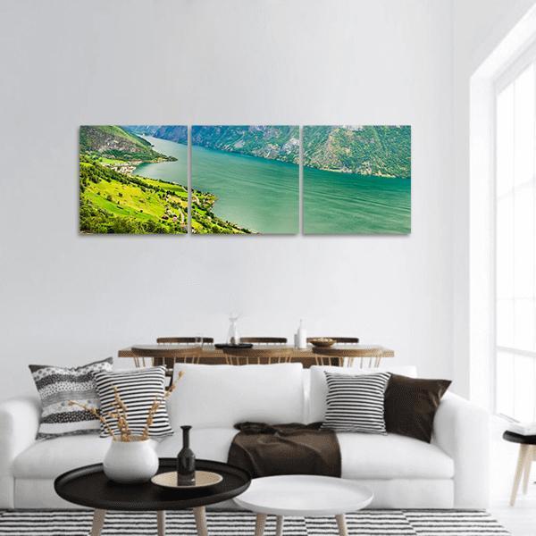 Aurland Valley &amp; Fjords Panoramic Canvas Wall Art-3 Piece-25" x 08"-Tiaracle