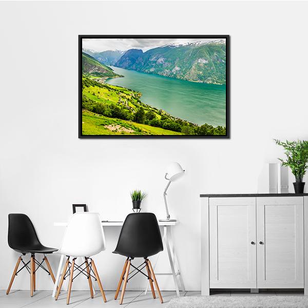 Aurland Valley &amp; Fjords Panoramic Canvas Wall Art-1 Piece-36" x 12"-Tiaracle