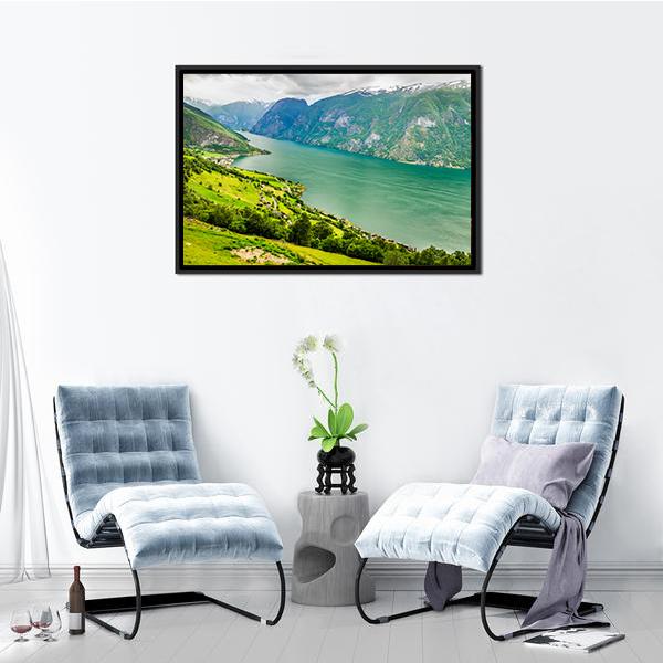 Aurland Valley & Fjords Panoramic Canvas Wall Art-1 Piece-36" x 12"-Tiaracle
