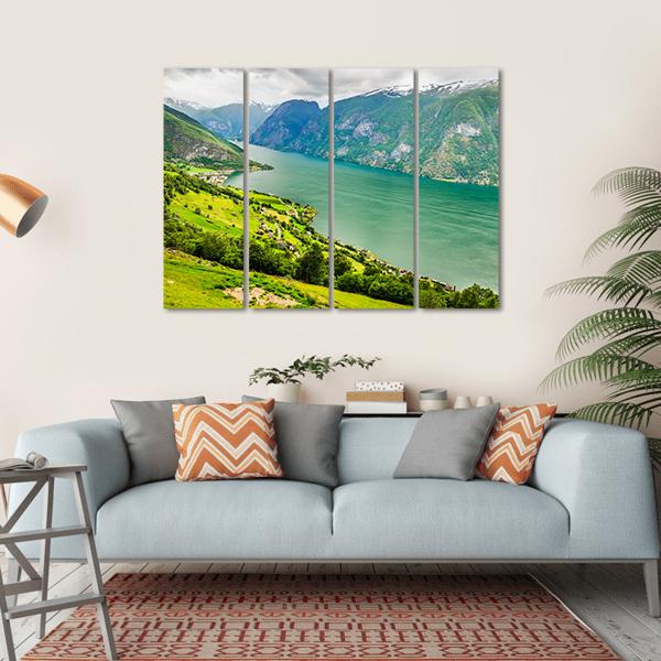 Aurland Valley &amp; Fjords Canvas Wall Art-4 Horizontal-Gallery Wrap-34" x 24"-Tiaracle