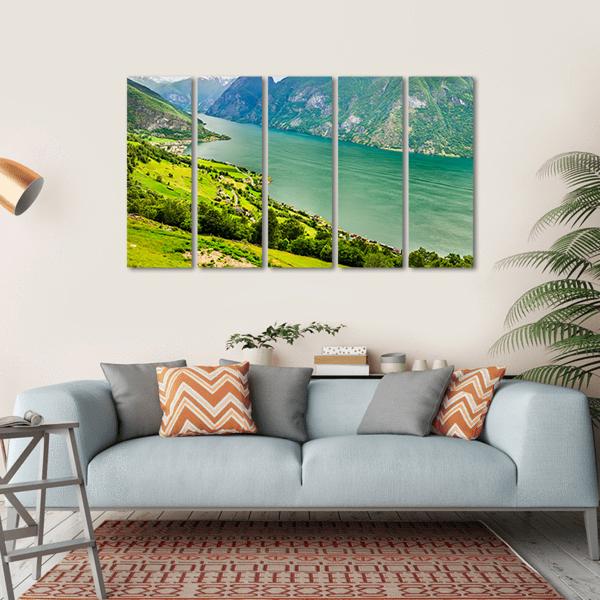 Aurland Valley &amp; Fjords Canvas Wall Art-5 Horizontal-Gallery Wrap-22" x 12"-Tiaracle