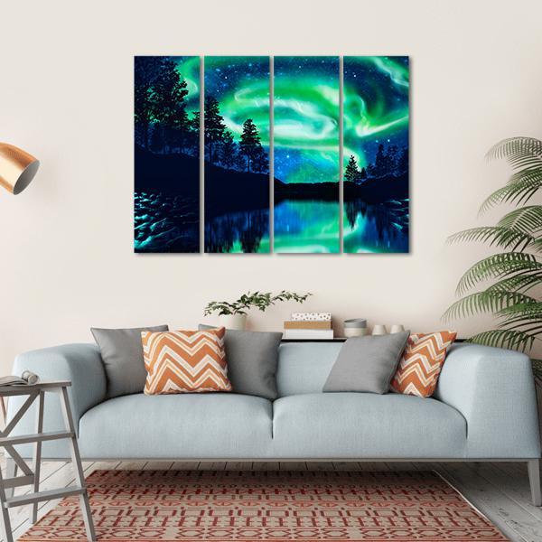 Aurora Borealis Above Lake Canvas Wall Art-4 Horizontal-Gallery Wrap-34" x 24"-Tiaracle