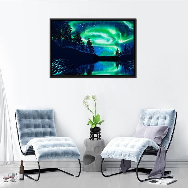 Aurora Borealis Above Lake Canvas Wall Art-5 Horizontal-Gallery Wrap-22" x 12"-Tiaracle