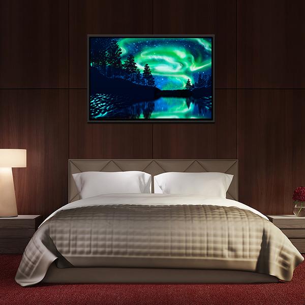 Aurora Borealis Above Lake Canvas Wall Art-5 Horizontal-Gallery Wrap-22" x 12"-Tiaracle