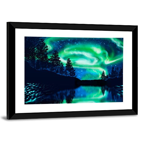 Aurora Borealis Above Lake Canvas Wall Art-5 Horizontal-Gallery Wrap-22" x 12"-Tiaracle