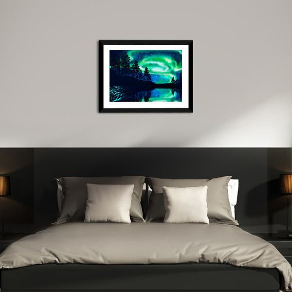 Aurora Borealis Above Lake Canvas Wall Art-5 Horizontal-Gallery Wrap-22" x 12"-Tiaracle