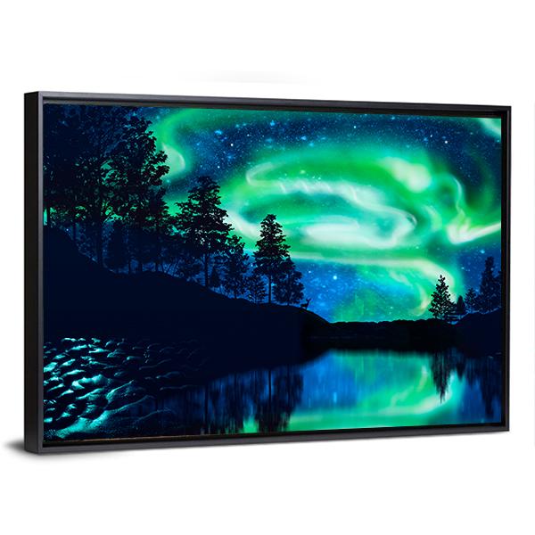 Aurora Borealis Above Lake Canvas Wall Art-3 Horizontal-Gallery Wrap-25&quot; x 16&quot;-Tiaracle