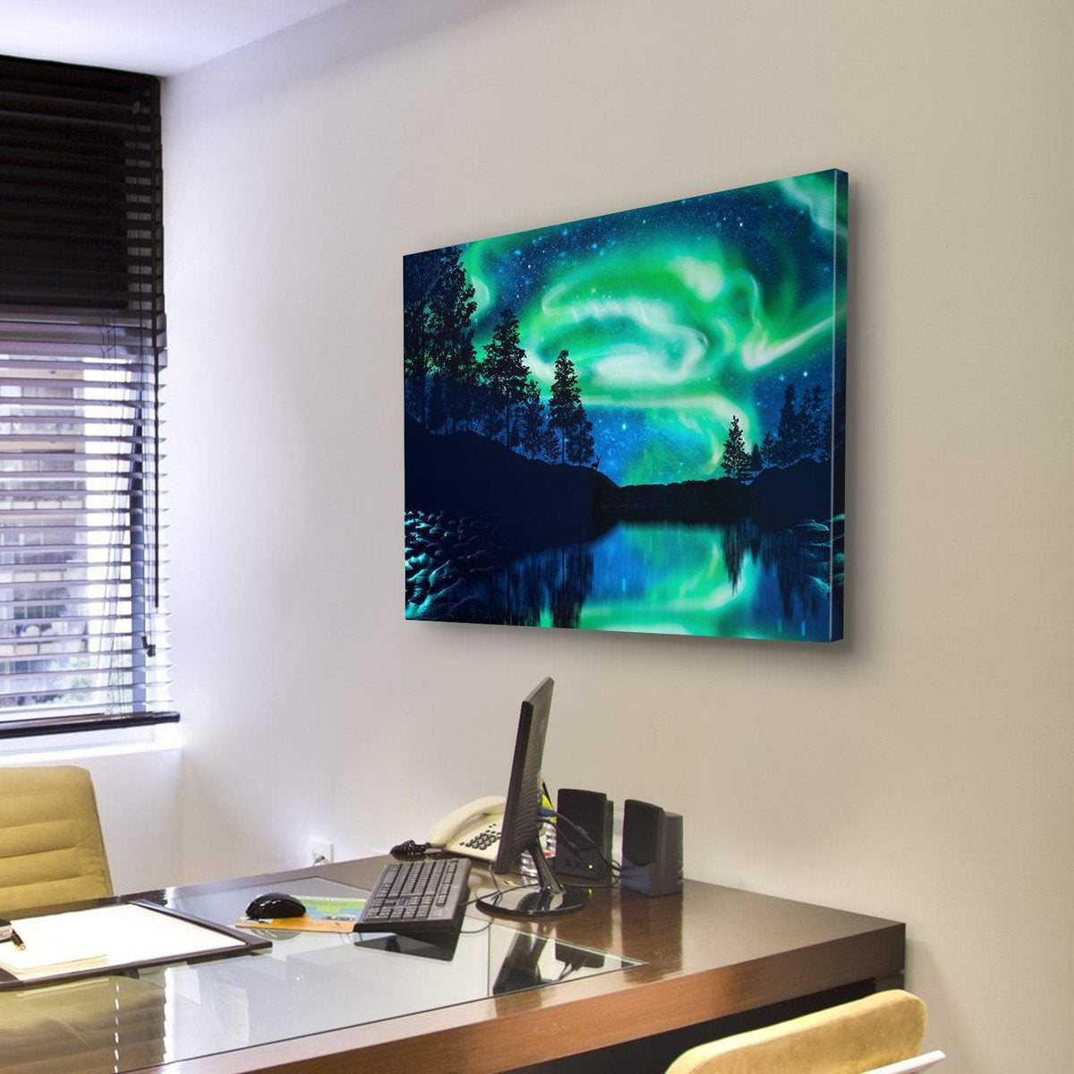 Aurora Borealis Above Lake Canvas Wall Art-3 Horizontal-Gallery Wrap-25&quot; x 16&quot;-Tiaracle
