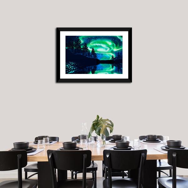 Aurora Borealis Above Lake Canvas Wall Art-3 Horizontal-Gallery Wrap-25" x 16"-Tiaracle