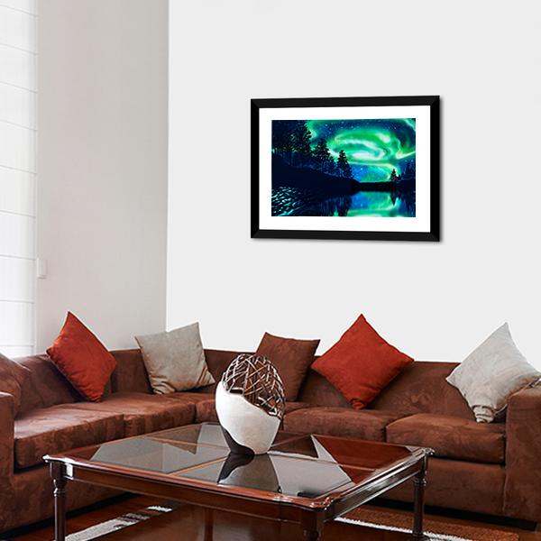 Aurora Borealis Above Lake Canvas Wall Art-3 Horizontal-Gallery Wrap-25&quot; x 16&quot;-Tiaracle