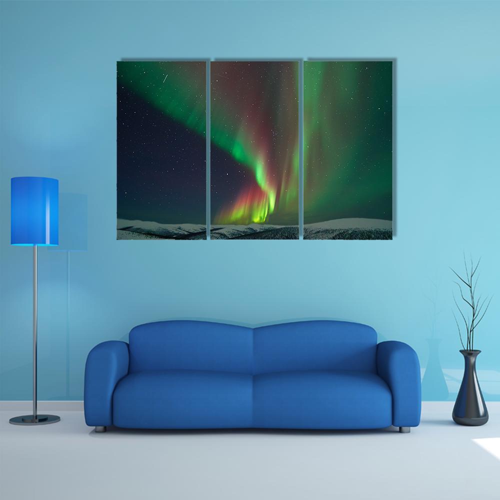 Aurora Borealis &amp; Meteors Canvas Wall Art-3 Horizontal-Gallery Wrap-37" x 24"-Tiaracle