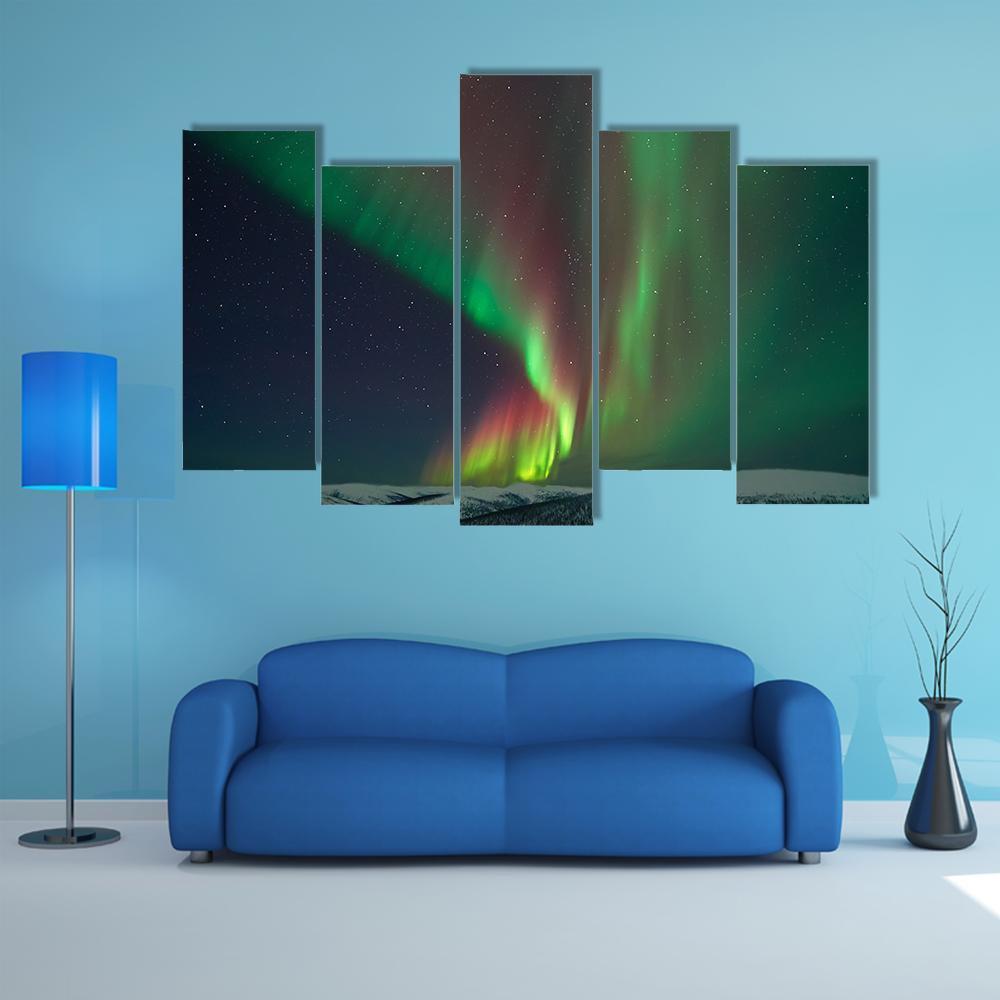 Aurora Borealis & Meteors Canvas Wall Art-5 Pop-Gallery Wrap-47" x 32"-Tiaracle