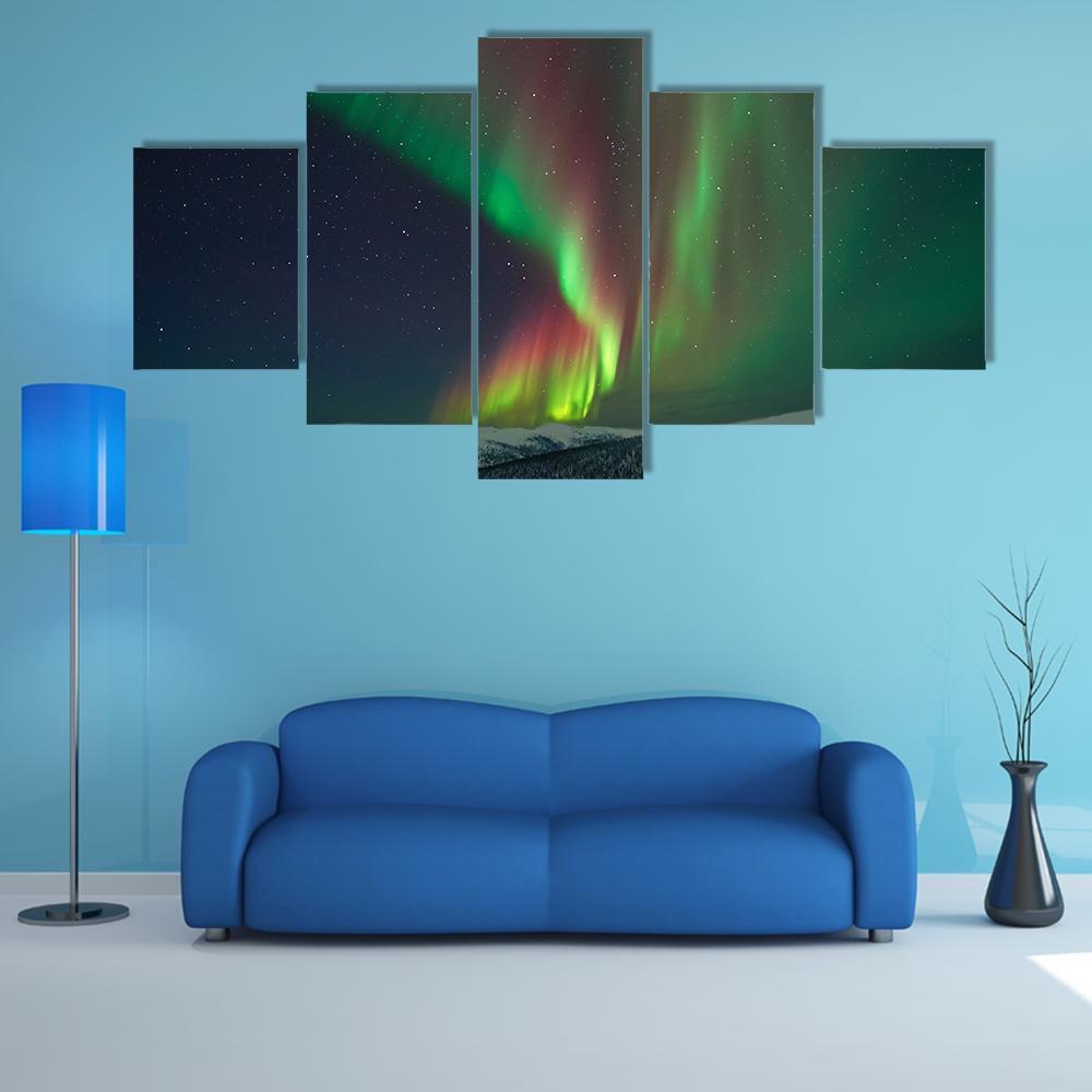 Aurora Borealis &amp; Meteors Canvas Wall Art-5 Star-Gallery Wrap-62" x 32"-Tiaracle