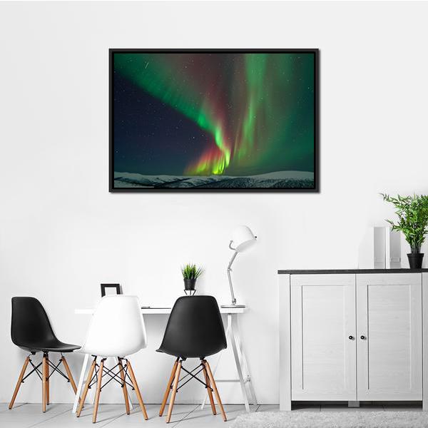 Aurora Borealis & Meteors Canvas Wall Art-1 Piece-Floating Frame-24" x 16"-Tiaracle