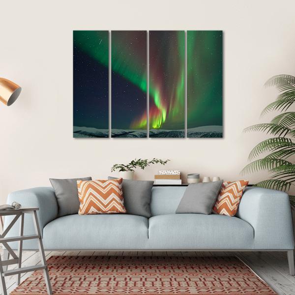 Aurora Borealis &amp; Meteors Canvas Wall Art-4 Horizontal-Gallery Wrap-34" x 24"-Tiaracle