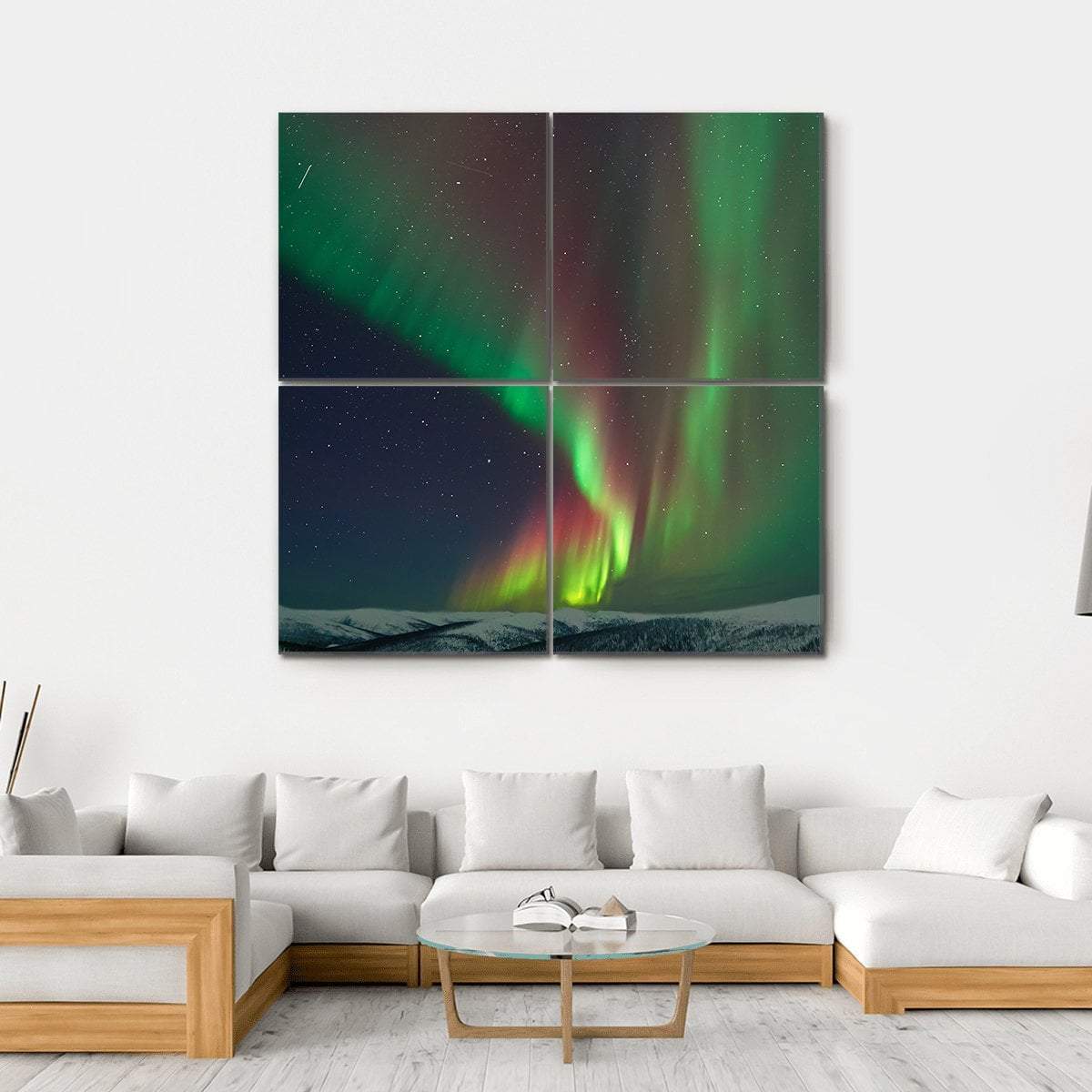Aurora Borealis &amp; Meteors Canvas Wall Art-4 Square-Gallery Wrap-17" x 17"-Tiaracle