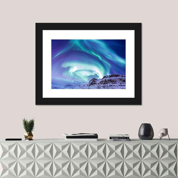 Aurora Borealis At Kirkjufell Canvas Wall Art-5 Horizontal-Gallery Wrap-22" x 12"-Tiaracle