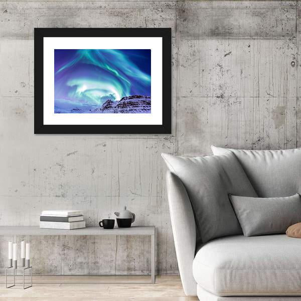Aurora Borealis At Kirkjufell Canvas Wall Art-5 Horizontal-Gallery Wrap-22" x 12"-Tiaracle