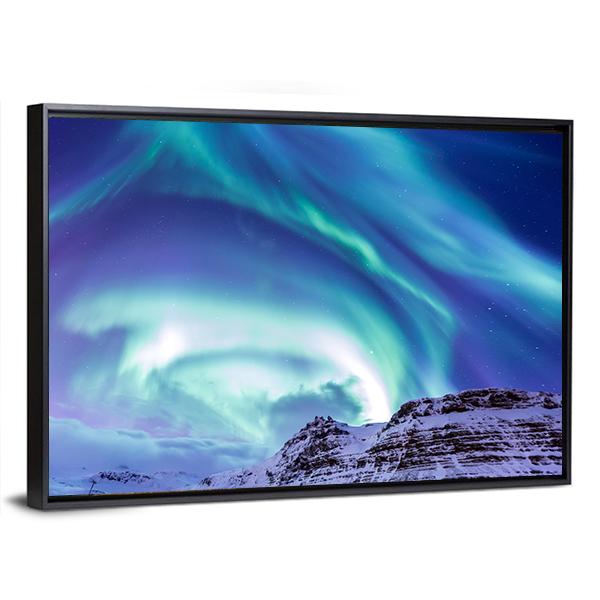 Aurora Borealis At Kirkjufell Canvas Wall Art-5 Horizontal-Gallery Wrap-22" x 12"-Tiaracle