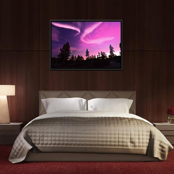 Pink Northern Lights Panoramic Canvas Wall Art-1 Piece-36" x 12"-Tiaracle