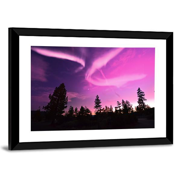 Pink Northern Lights Panoramic Canvas Wall Art-1 Piece-36" x 12"-Tiaracle