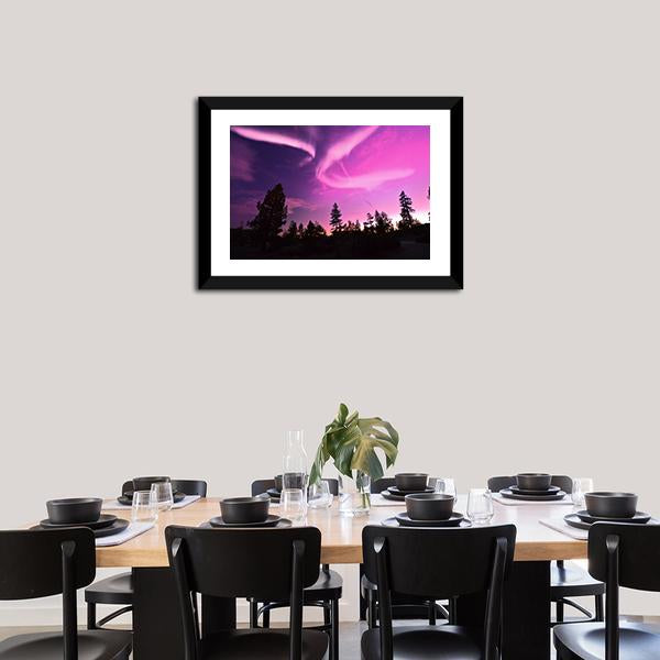 Pink Northern Lights Panoramic Canvas Wall Art-1 Piece-36" x 12"-Tiaracle