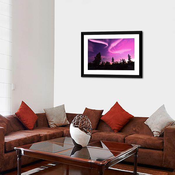 Pink Northern Lights Panoramic Canvas Wall Art-1 Piece-36" x 12"-Tiaracle