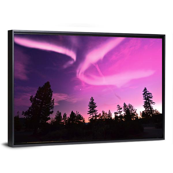 Pink Northern Lights Panoramic Canvas Wall Art-1 Piece-36" x 12"-Tiaracle