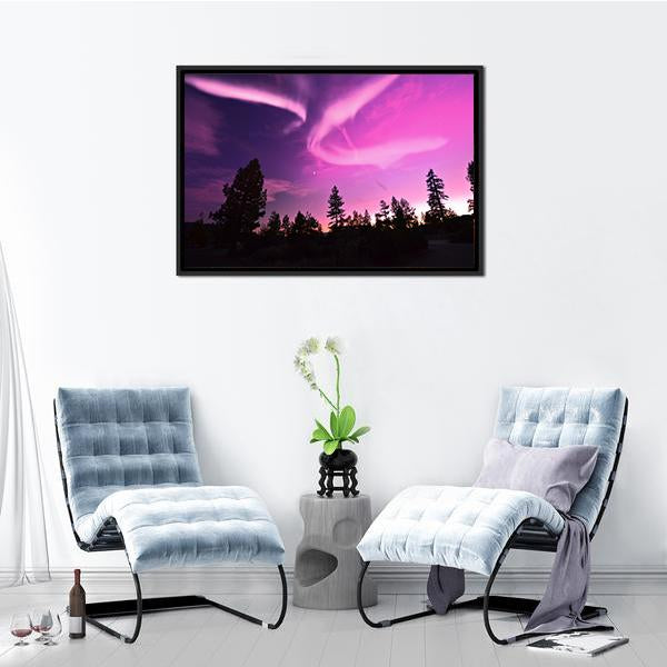 Pink Northern Lights Panoramic Canvas Wall Art-1 Piece-36" x 12"-Tiaracle