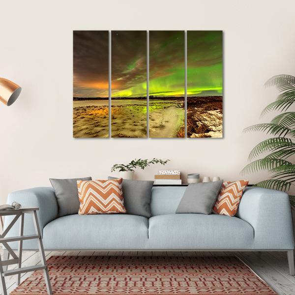 Aurora Borealis Over Frozen Lake Canvas Wall Art-4 Horizontal-Gallery Wrap-34" x 24"-Tiaracle