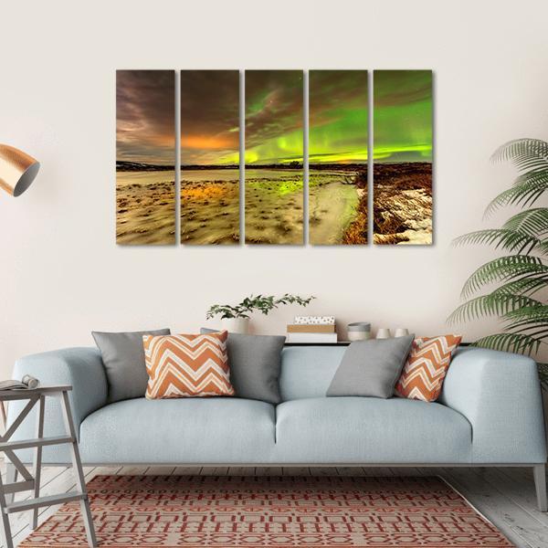 Aurora Borealis Over Frozen Lake Canvas Wall Art-5 Horizontal-Gallery Wrap-22" x 12"-Tiaracle
