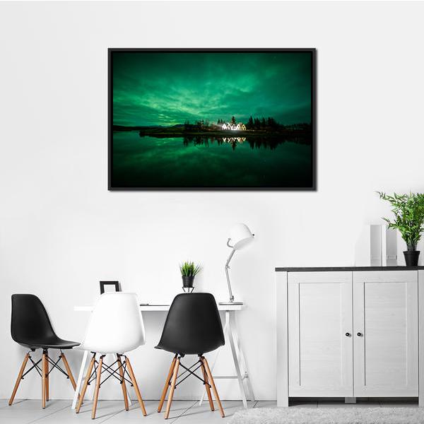 Aurora Borealis Iceland Canvas Wall Art-1 Piece-Floating Frame-24" x 16"-Tiaracle