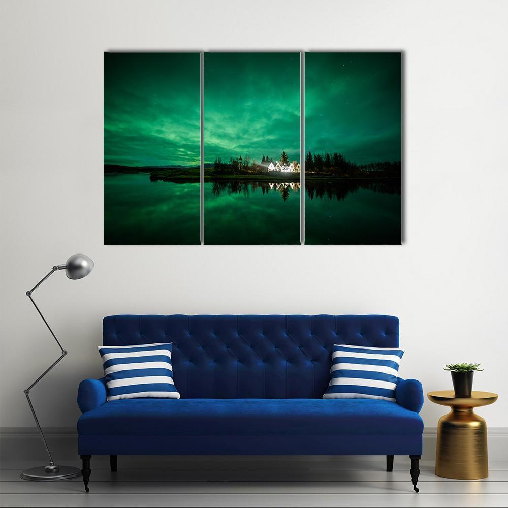 Aurora Borealis Iceland Canvas Wall Art-3 Horizontal-Gallery Wrap-37" x 24"-Tiaracle