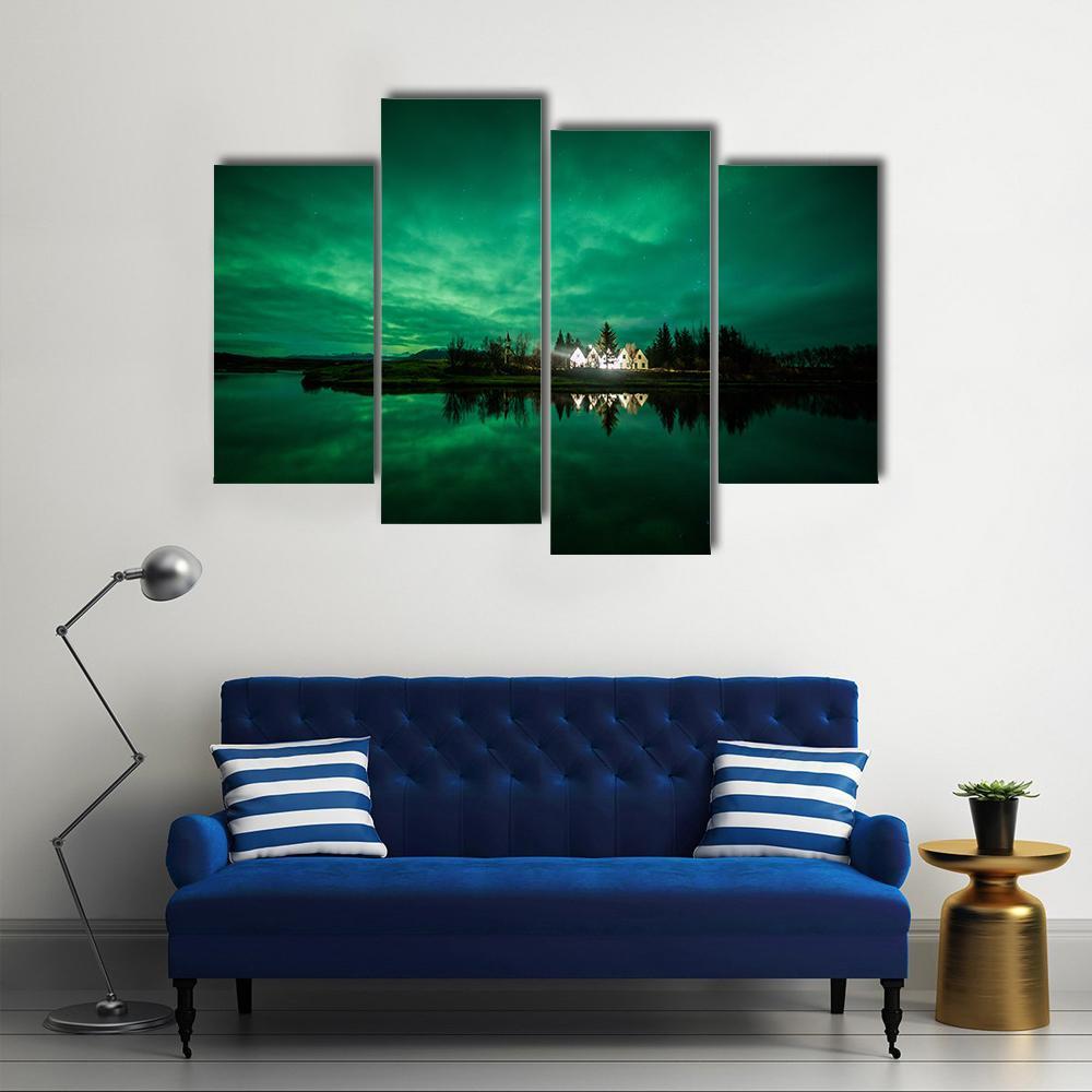 Aurora Borealis Iceland Canvas Wall Art-4 Pop-Gallery Wrap-50" x 32"-Tiaracle