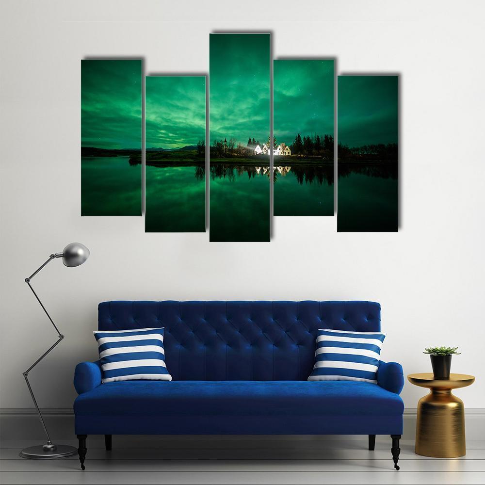 Aurora Borealis Iceland Canvas Wall Art-5 Pop-Gallery Wrap-47" x 32"-Tiaracle