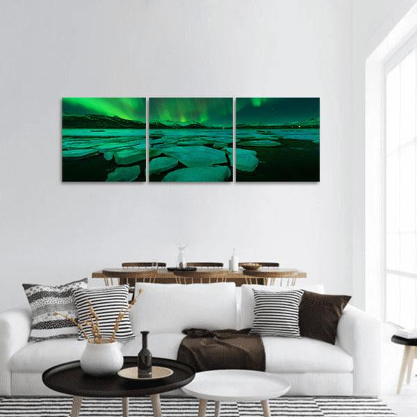 Northern Lights Iceland Panoramic Canvas Wall Art-3 Piece-25" x 08"-Tiaracle