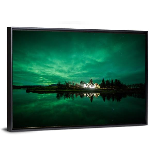 Aurora Borealis Iceland Panoramic Canvas Wall Art-1 Piece-36" x 12"-Tiaracle