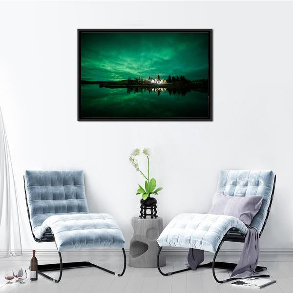 Aurora Borealis Iceland Panoramic Canvas Wall Art-1 Piece-36" x 12"-Tiaracle